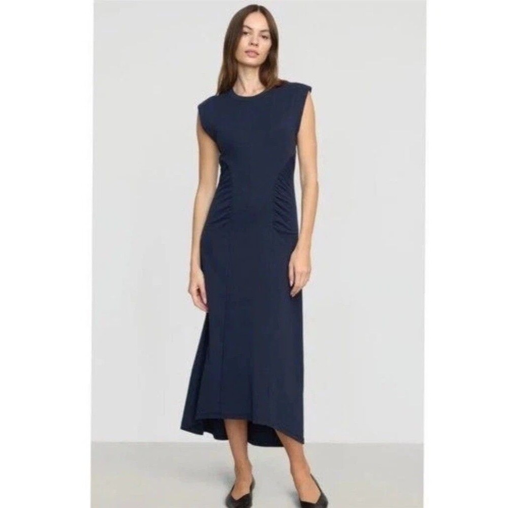 Modern Citizen Sz M Navy Blue Sleeveless Midi Dress High Neck Flattering Capsule